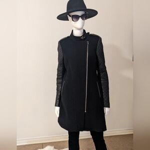 Andrew Marc Black Virgin Wool Cashmere Blend Leather Effect 10